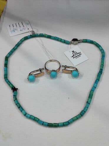 украшение шампанского для свадьбы: Серебряный Комплект+ Бусы Бирюза Серебро с напылением золото Размеры — 6