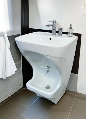 тумбочка с мойками: Раковина для ванной, Двойная форма, Материал: Керамика, Размер: 90 x 60 см — 1