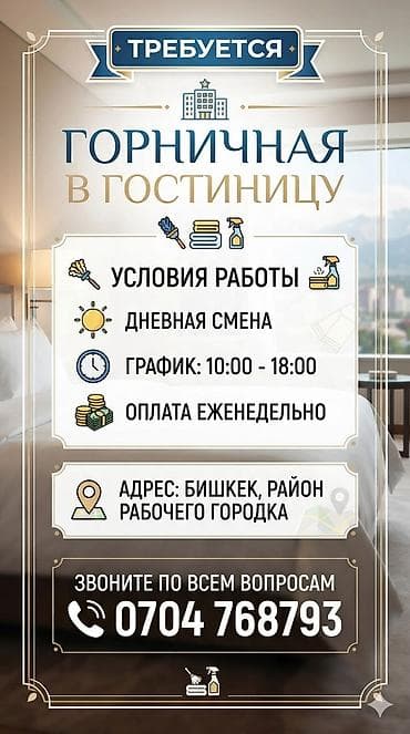 18: Требуется Горничная, Оплата: Еженедельно — 1