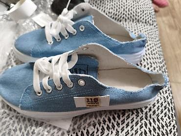 кроксы 36: Джинсовые мюли-кеды (сабо) с шнуровкой - Формат: открытая пятка, верх — 1