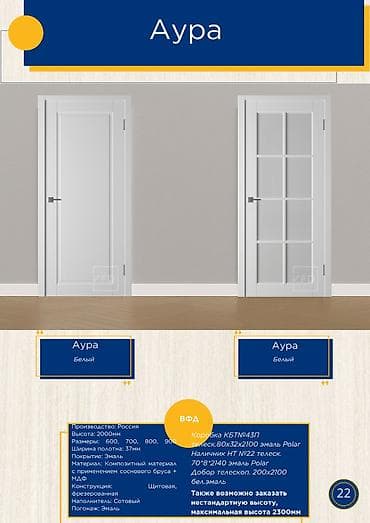 Межкомнатные двери «Аура» — белая эмаль Варианты полотна: - Глухое -