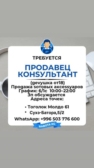 работа на дома онлайн: Вакансия: продавец‑консультант сотовых аксессуаров. Требования: - 18+ — 1