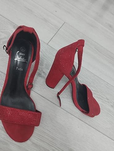 shoes: Женские босоножки на каблуке - Цвет: насыщенно‑красный - Материал — 1