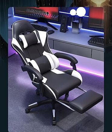 Игровое кресло, С колесиками, цвет - Черный, Экокожа — 2