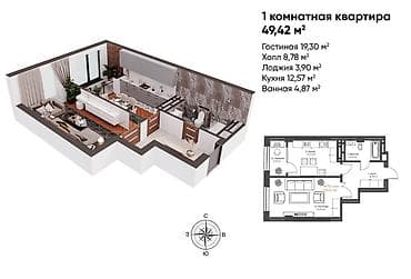12: 1 комната, 50 м², Элитка, 7 этаж, Готовая ПСО (под самоотделку) — 2
