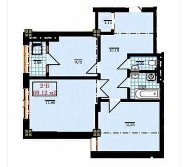 8: 2 комнаты, 69 м², Джал мкр (в т.ч. Верхний, Нижний, Средний) Элитка, 9 этаж, ПСО (под самоотделку) — 1