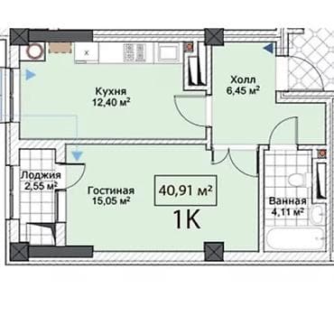 Квартиры: 1 комната, 41 м², Тунгуч мкр Элитка, 10 этаж, ПСО (под самоотделку) — 4