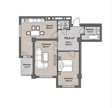 70: 2 комнаты, 70 м², Элитка, 10 этаж, Готовая ПСО (под самоотделку) — 2