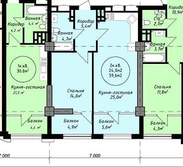 flat kant: 2 комнаты, 60 м², Элитка, 12 этаж, Готовая ПСО (под самоотделку) — 2