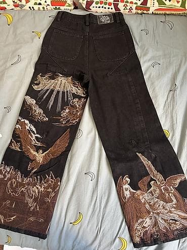 Джинсы: Джинсы, Прямые, Китай, Высокая талия, С вышивкой, M — 1