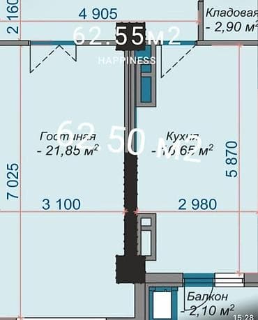 венеция: 2 комнаты, 62 м², Элитка, 6 этаж, Готовая ПСО (под самоотделку) — 2