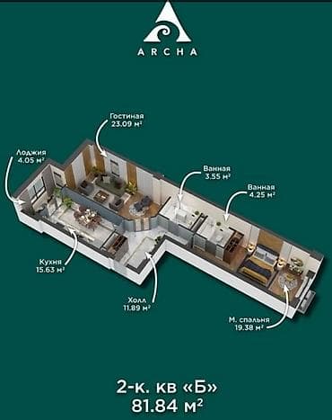 3 к: 2 комнаты, 81 м², Элитка, 3 этаж, Готовая ПСО (под самоотделку) — 2