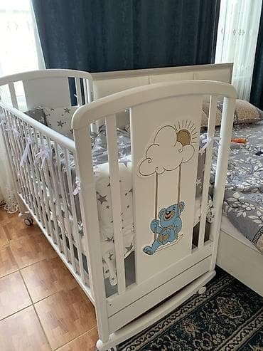 Детская приставная кроватка, С колесиками, цвет - Белый