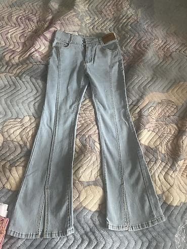 штаны слаксы: Джинсы женские, светло-голубой деним. - Посадка: высокая, фиксируется — 3