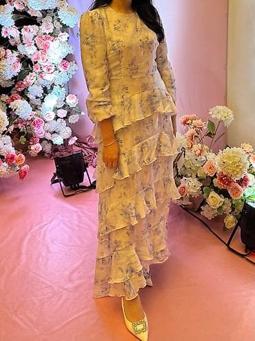 Вечернее платье, Длинная модель, Шифон, С рукавами, L