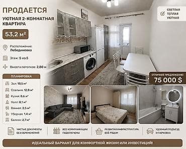 Батирлер: 2 бөлмө, 53 м², Жеке план, 5 кабат, Евроремонт — 1
