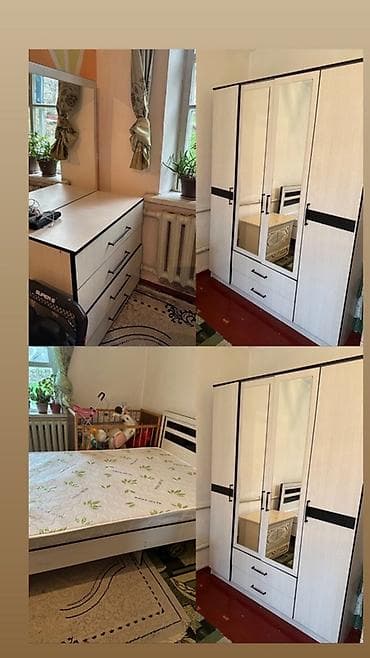 шкаф кийим салгыч: Спальный гарнитур в светлом дубовом оттенке с контрастной чёрной — 1