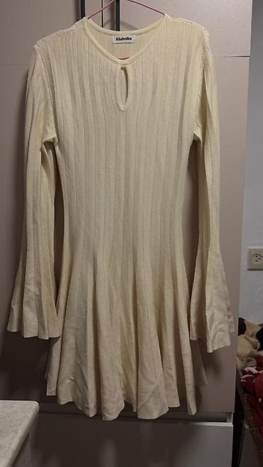 daniel klein: Трикотажное платье молочного цвета. - Фактурная вертикальная — 2