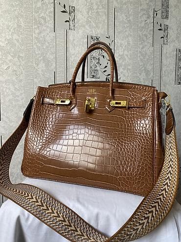 винтажное: Женская сумка-тоут в стиле классической Birkin, крупного формата. - — 6
