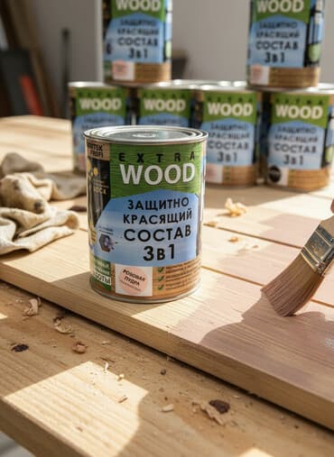 реставрация дерево: Защитный красящий состав 3 в 1 Extra Wood предназначен для обработки — 1