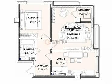 flat osh: 2 комнаты, 63 м², Элитка, 10 этаж, ПСО (под самоотделку) — 2