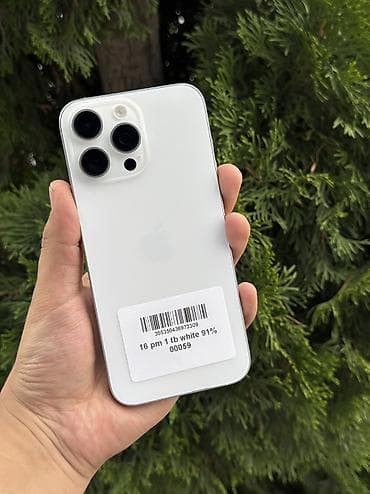 IPhone 16 Pro Max, Колдонулган, 1 ТБ, Ак, Куту, 91 % — 1