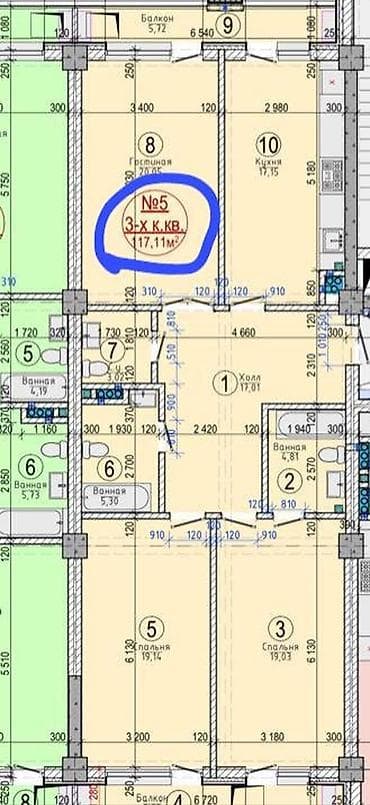 Продажа квартир: 3 комнаты, 117 м², Элитка, 9 этаж, Готовая ПСО (под самоотделку) — 5