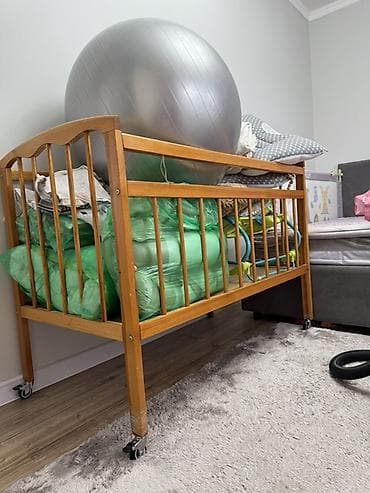 bunk bed: Детская приставная кроватка, С колесиками, цвет - Коричневый — 3