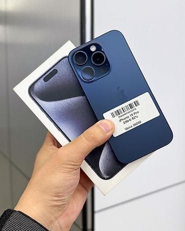 р сим: IPhone 15 Pro, Б/у, 256 ГБ, Blue Titanium, Защитное стекло, Чехол, Коробка, В рассрочку, 82 % — 1