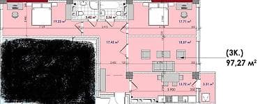 room: 3 комнаты, 97 м², 13 этаж, Готовая ПСО (под самоотделку) — 3