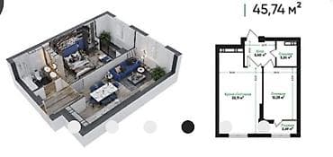 2х комната: Строится, 2 комнаты, 45 м² — 2