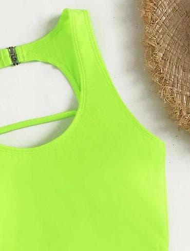 slim patch: Слитный купальник неонового лаймового цвета. - Фасон: спортивный верх — 3