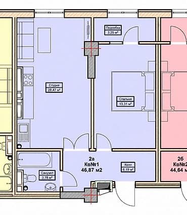 1: 1 комната, 46 м², Элитка, 7 этаж, ПСО (под самоотделку) — 2