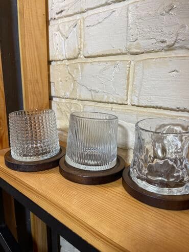 купить стаканы для кофе оптом: Танцующие «Пьяные бокалы» • Деревянная подставка -2 шт (темно — 7