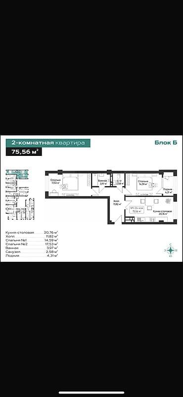 2 комнаты, 75 м², Элитка, 6 этаж, ПСО (под самоотделку) — 7