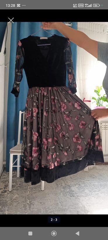 шифоновые платья в пол с цветочным принтом: Вечернее платье, Коктейльное, Велюр, С рукавами — 2