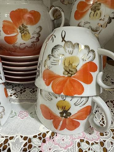 Үй жана бакча: Старинный чайный сервиз «Маки» Барановка на 6 персон. Ручная роспись! — 6