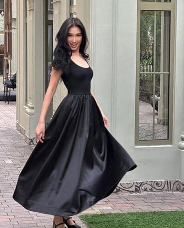 Прокат одежды: Вечернее платье, Классическое, Длинная модель, Атлас, Без рукавов, Корсет, S — 3