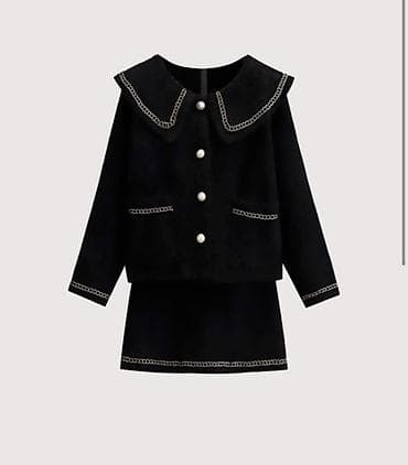 ресторация одежды: Женский комплект: кардиган + юбка - Цвет: черный с контрастной — 1