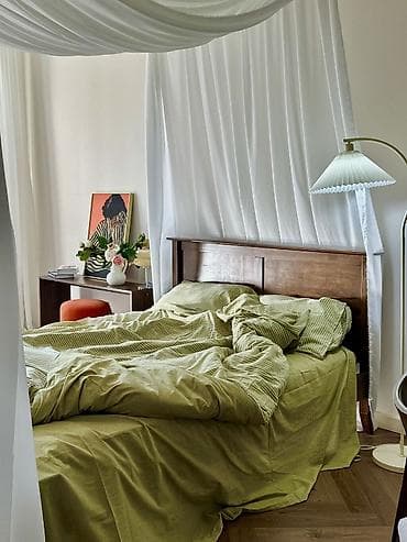 Постельное бельё Salli Textile, цвет оливковый в тонкую белую полоску