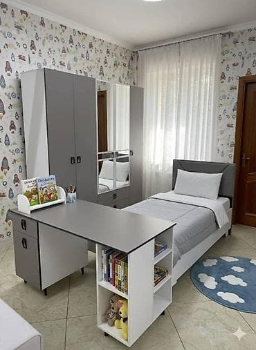 Детский комплект мебели в современном стиле (серо-белая гамма)