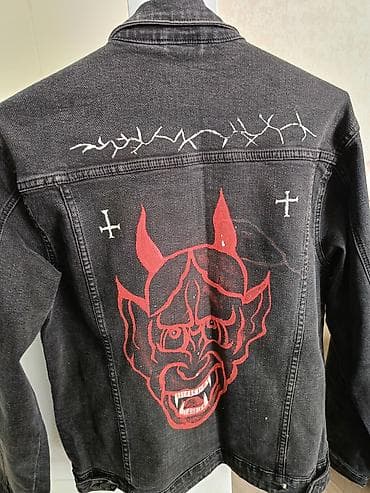 mf doom: Черная джинсовая куртка с ручной росписью на спине. Особенности: - — 1