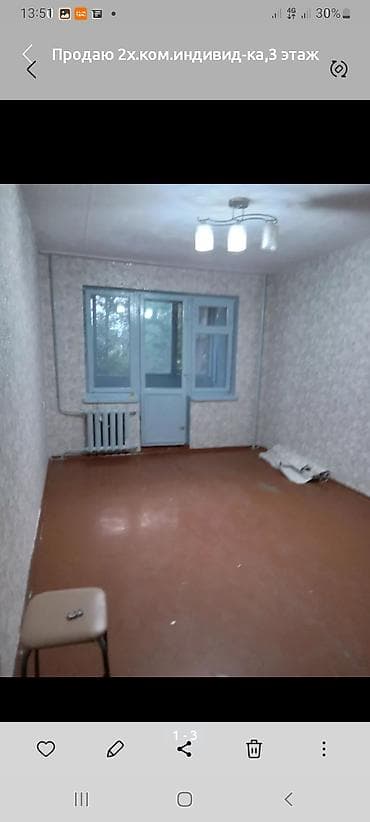 3: 2 комнаты, 49 м², Аламедин-1 мкр 104 серия, 3 этаж, Старый ремонт — 2
