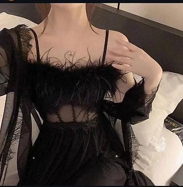 Женский комплект для дома/сна из шифона с перьевым декором -