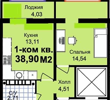5: 1 комната, 38 м², Технопарк Элитка, 5 этаж, Евроремонт — 6