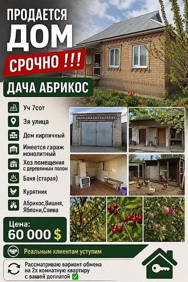Продается дом СРОЧНО ‼️‼️‼️ ДАЧА АБРИКОС Уч 7сот 3я улица Дом