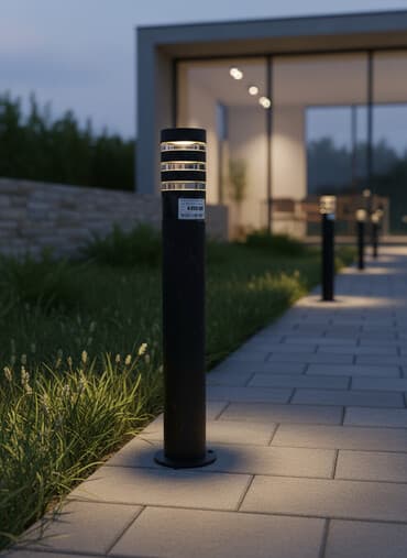 светильники для сада на солнечных батареях: Элегантный уличный светодиодный светильник-боллард черного цвета — 1