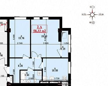 2 комнаты, 59 м², Элитка, 12 этаж, Готовая ПСО (под самоотделку)