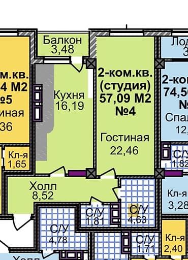 1 комната, 57 м², Элитка, 8 этаж, Готовая ПСО (под самоотделку) — 2