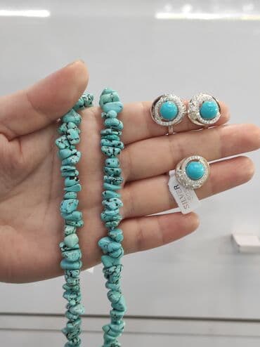 свадебные наборы ручной: Серебро 925 напыление золото Серебряный комплект Бирюза Размеры — 1